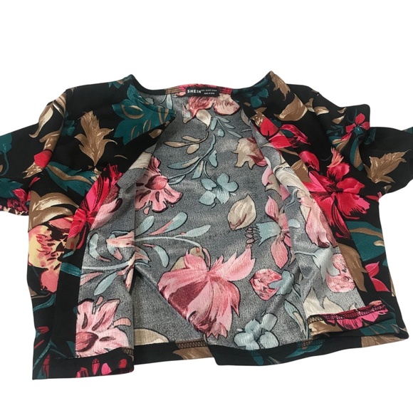Shein Floral Open-Front Cropped Cardigan – Black Multicolor - Picture 10 of 14